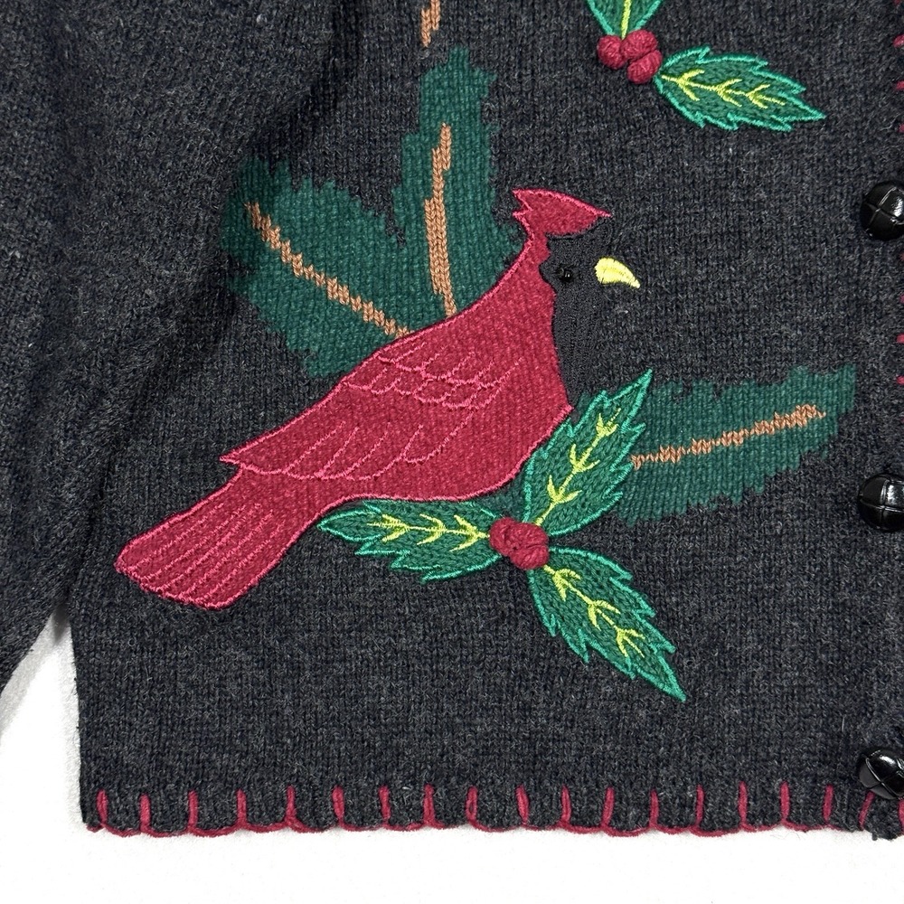 Vintage Christmas Sweater‎ Women Medium Cardigan Cardinal Holly Embroidered 90s - Picture 5 of 13